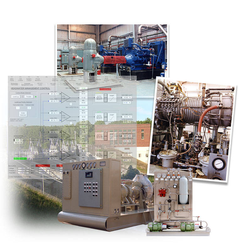 Collage of compressor anti-surge control systems and generator controls provided by Petrotech in New Orleans, LA