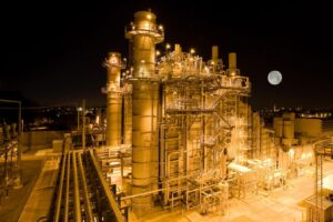 Stacks and scaffoldings at an industrial plant