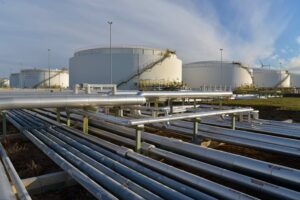 Pipeline,storage tanks and buildings of a refinery