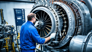 Engineer Assessing Turbine During Downtime